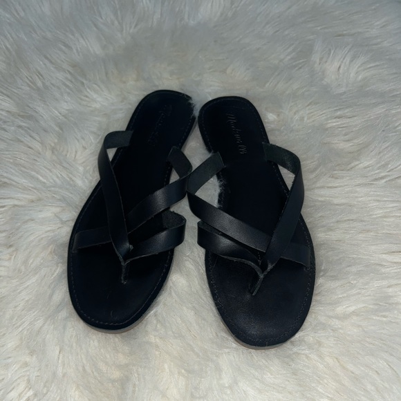 Madewell Boardwalk Risa Thong Slip On Sandals Black Leather 8 NWOT - Picture 1 of 5